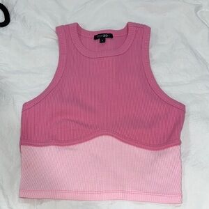 NWOT PAPERMOON Pink Ribbed Color Block Crop Top